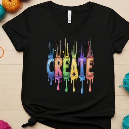 Rainbow Create V Neck T-Shirt Solid Black Blend / S