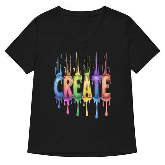 Rainbow Create V Neck T-Shirt Solid Black Blend / S