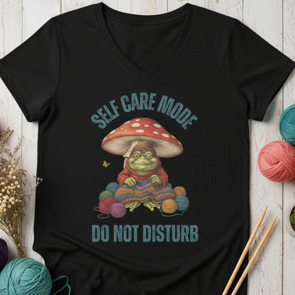 Self Care Mode V Neck T-Shirt Solid Black Blend / S