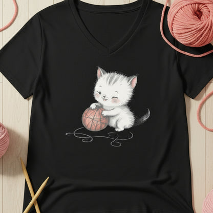 Soft Kitty V Neck T-Shirt Solid Black Blend / S