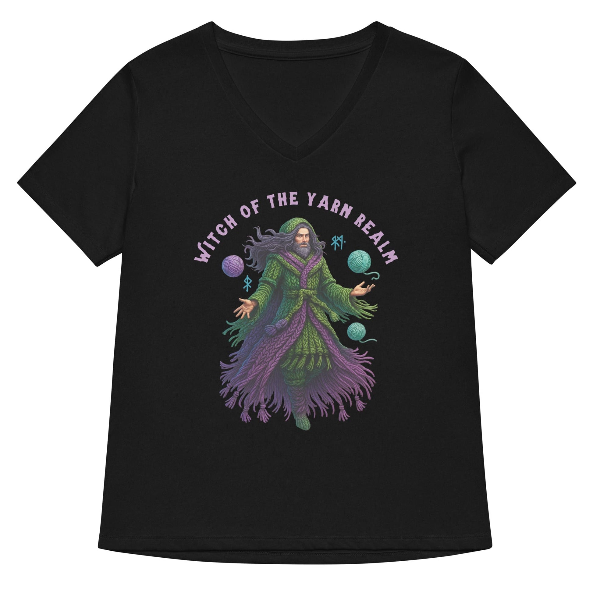 Warlock of the Yarn Realm V Neck T-Shirt Solid Black Blend / S