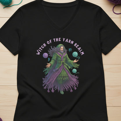 Warlock of the Yarn Realm V Neck T-Shirt Solid Black Blend / S