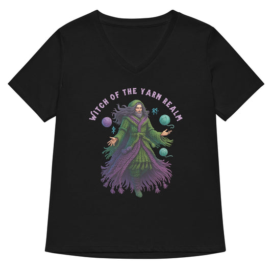 Warlock of the Yarn Realm V Neck T-Shirt Solid Black Blend / S