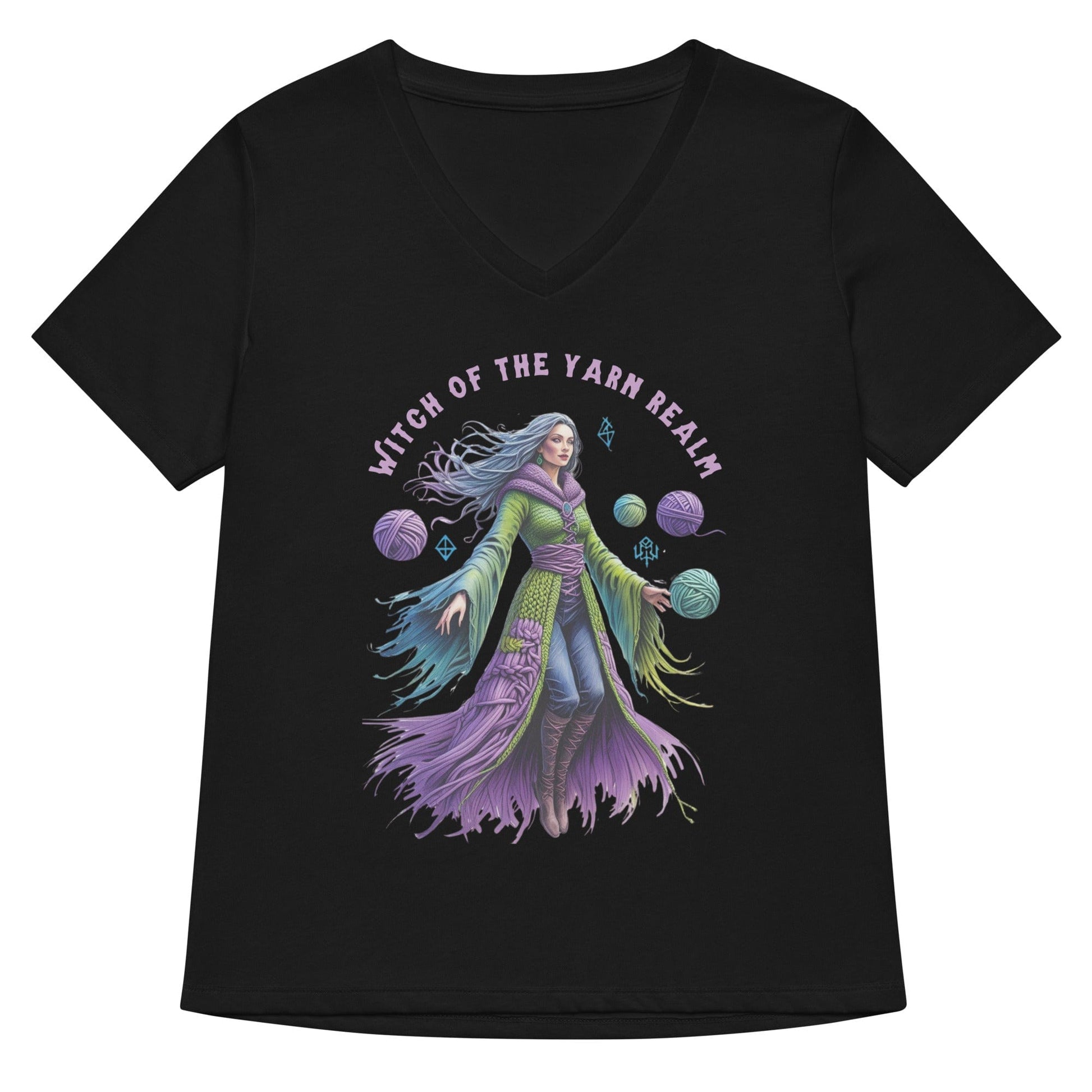 Witch of the Yarn Realm V Neck T-Shirt Solid Black Blend / S