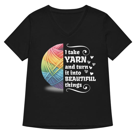 Yarn to Beauty V Neck T-Shirt Solid Black Blend / S