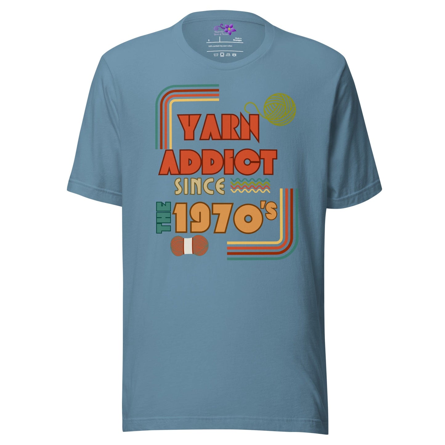 70s Yarn Addict Crew Neck T-Shirt Steel Blue / S