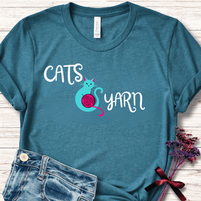 Cats & Yarn T-Shirt Teal / S