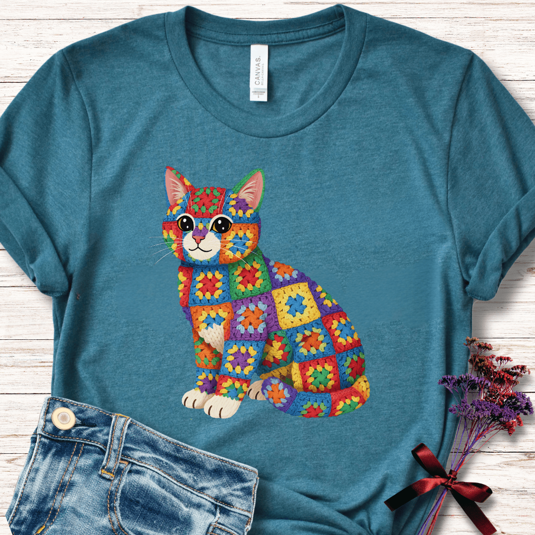 Crochet Cat T-Shirt Teal / S
