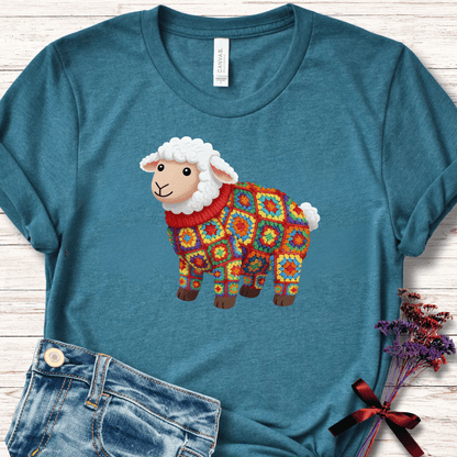 Crochet Sheep T-Shirt Teal / S