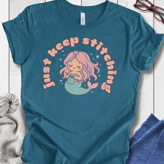 Just Keep Stitching Mermaid T-Shirt Teal / S