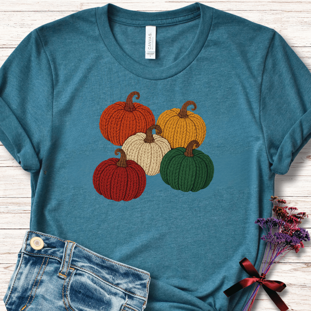 Knitted Pumpkins T-Shirt Teal / S