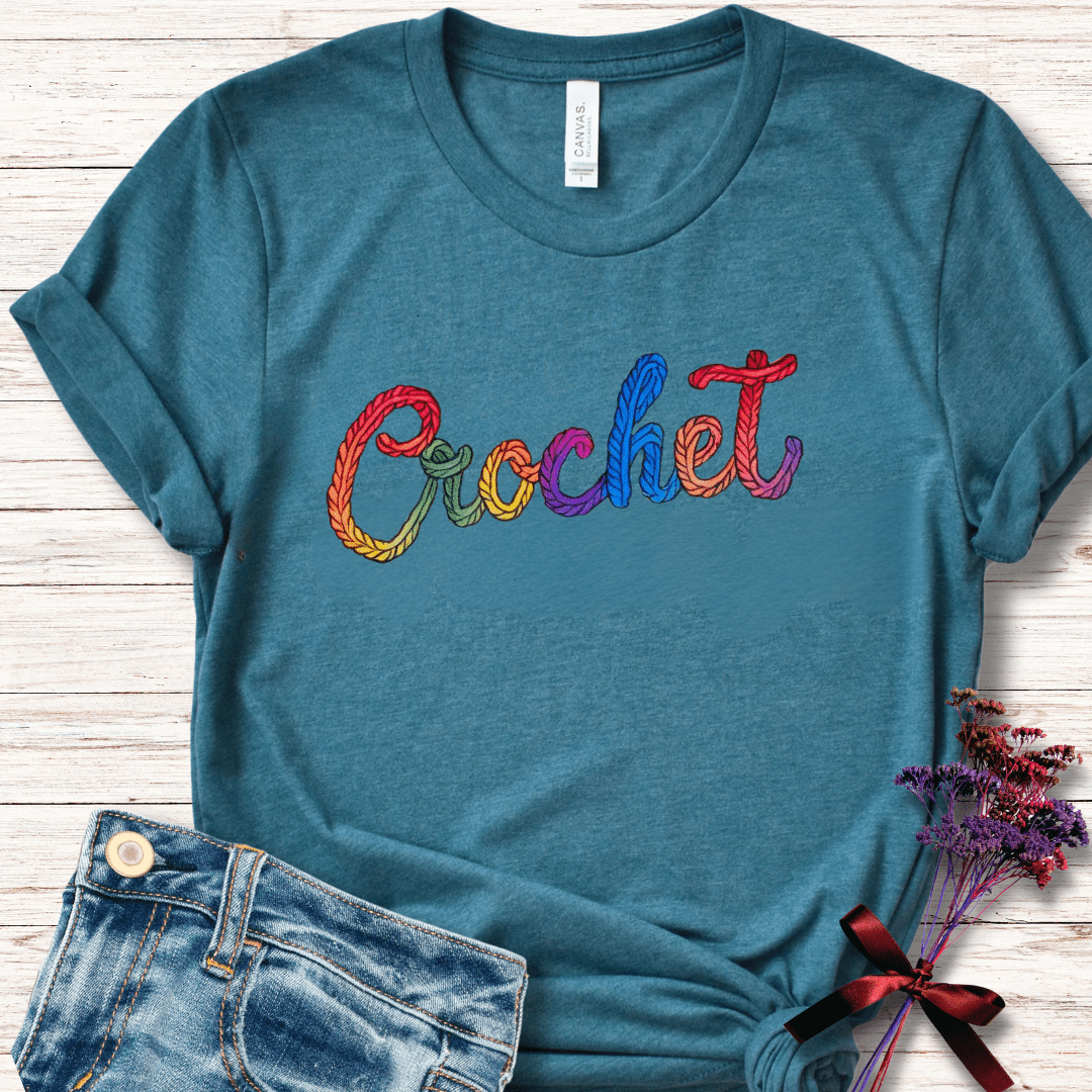 Rainbow Crochet T-Shirt Teal / S