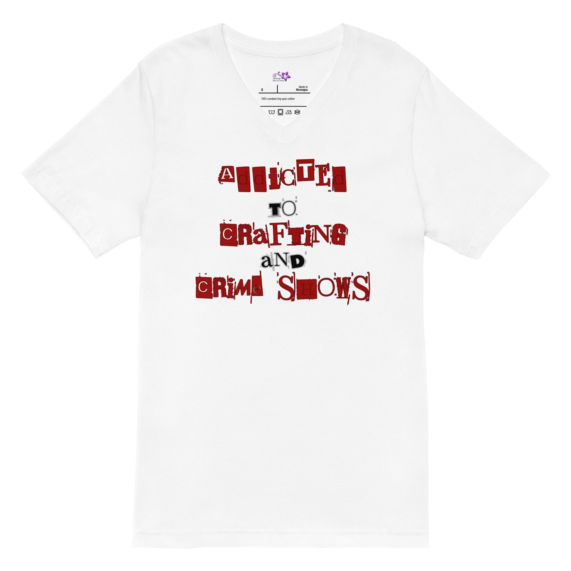 'Crafting and Crime Shows V-Neck T-Shirt White / S