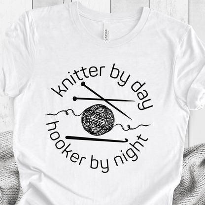 Knitter by Day, Hooker By Night T-Shirt (design 1) White / S