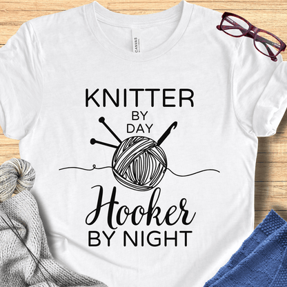 Knitter by Day, Hooker By Night T-Shirt (design 2) White / S