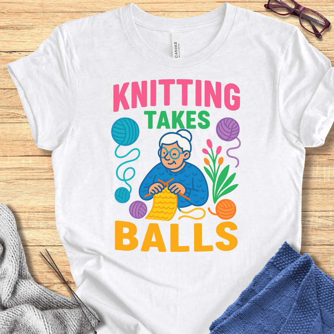Knitting Takes Balls T-Shirt White / XS