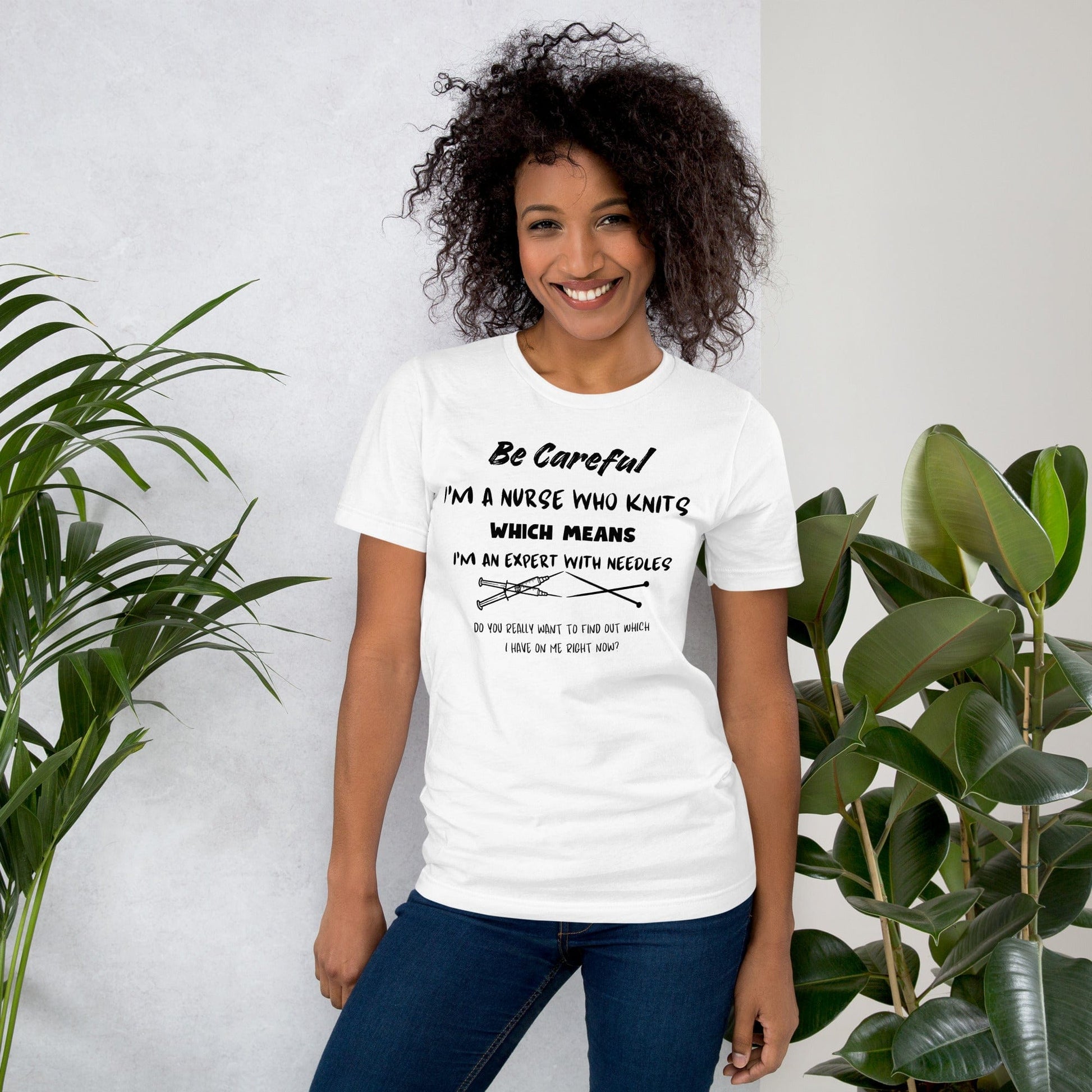 Nurse Who Knits Crew Neck T-Shirt White / XS