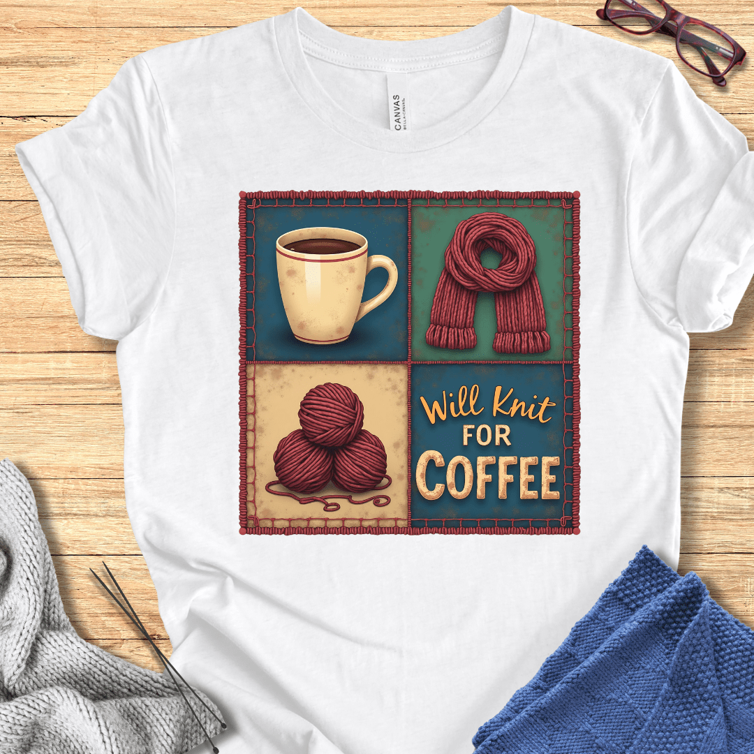 Will Knit for Coffee T-Shirt (square) White / XS