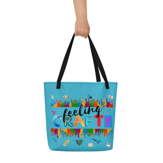 'Feeling Crafty' Large Tote Bag Black / Blue