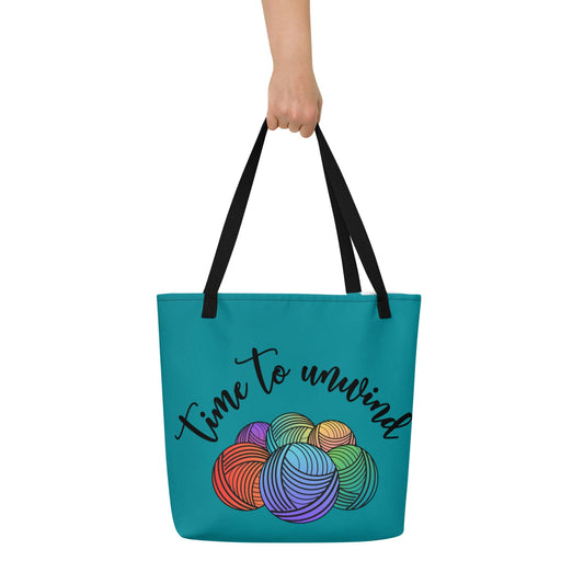 'Time to Unwind' Large Tote Bag Black