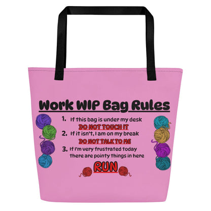 'Work WIP' Large Tote Bag Light Pink