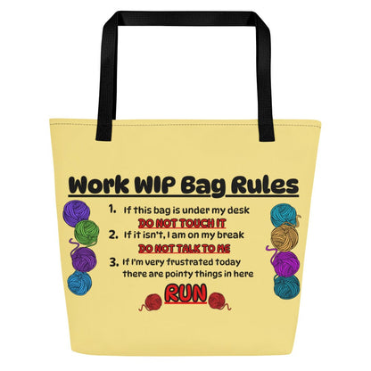 'Work WIP' Large Tote Bag Light Yellow