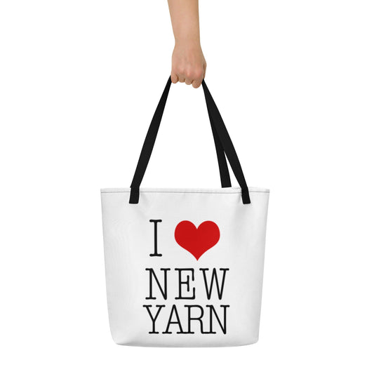 'I Heart New Yarn' Large Tote Bag White