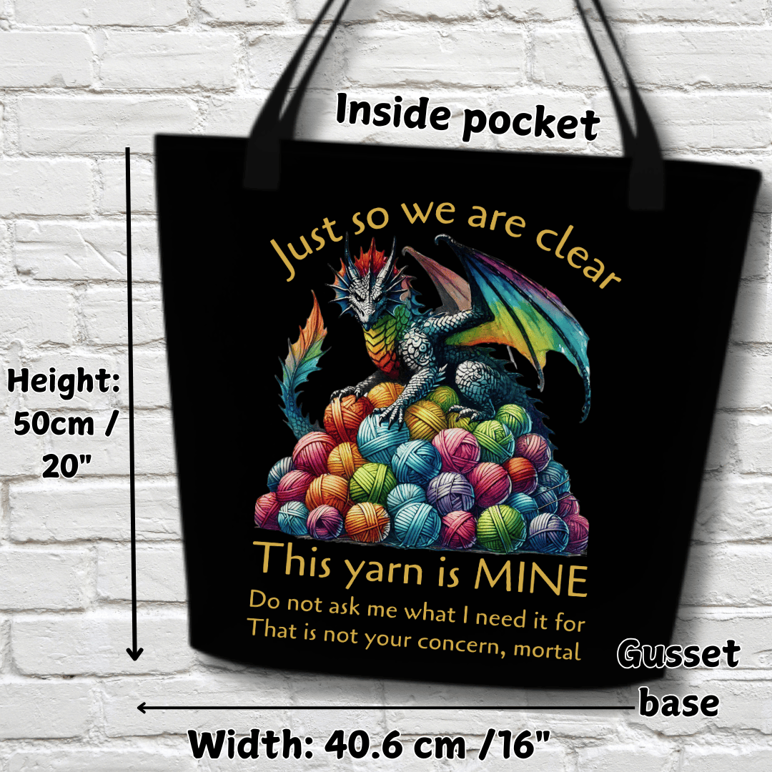 Yarn Dragon with slogan Large Tote Bag