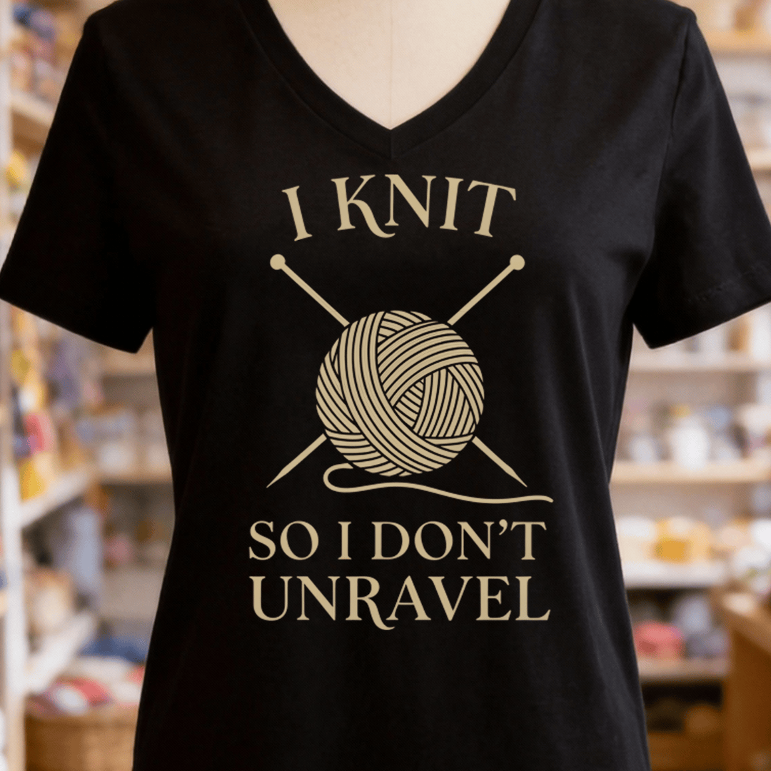I Knit So I Don't Unravel V-Neck Black / S
