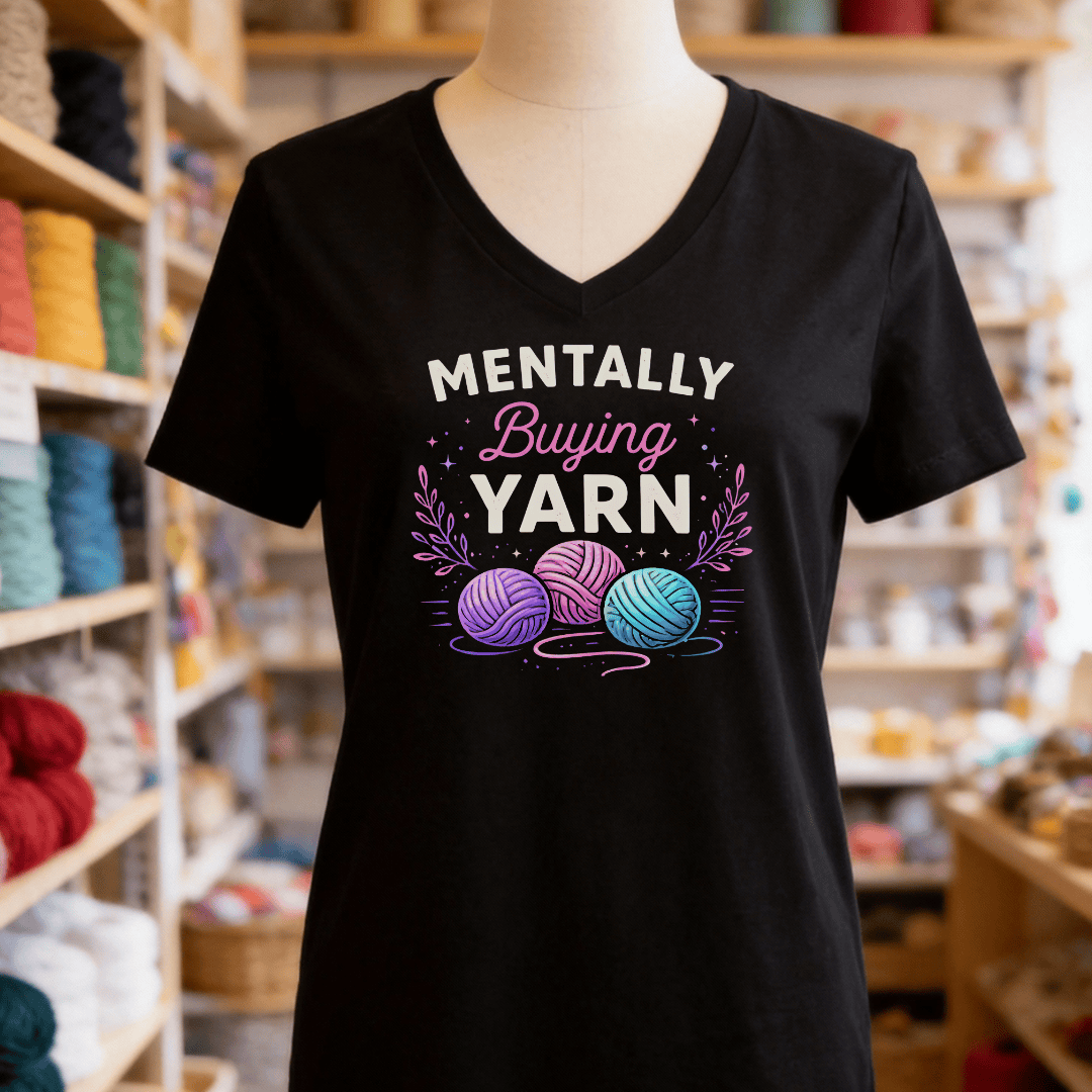 Mentally Buying Yarn V-Neck T-Shirt Black / S