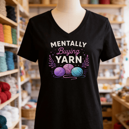 Mentally Buying Yarn V-Neck T-Shirt Black / S