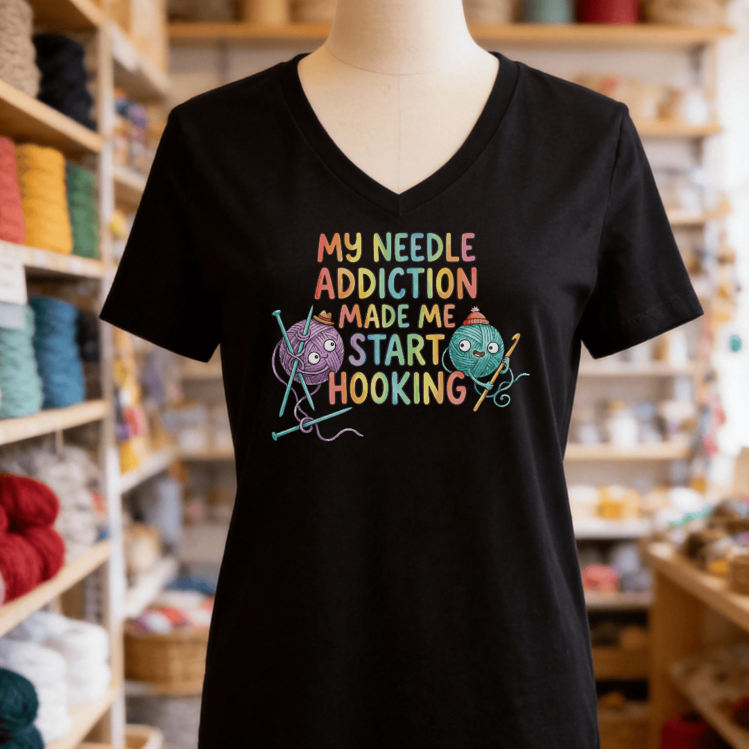 My Needle Addiction V-Neck T-Shirt Black / S