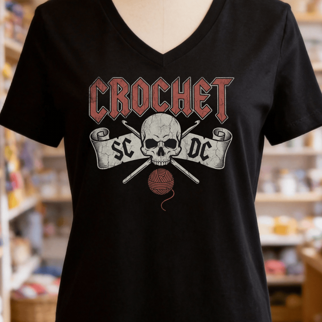 SC / DC Crochet Rock V-Neck T-Shirt Black / S