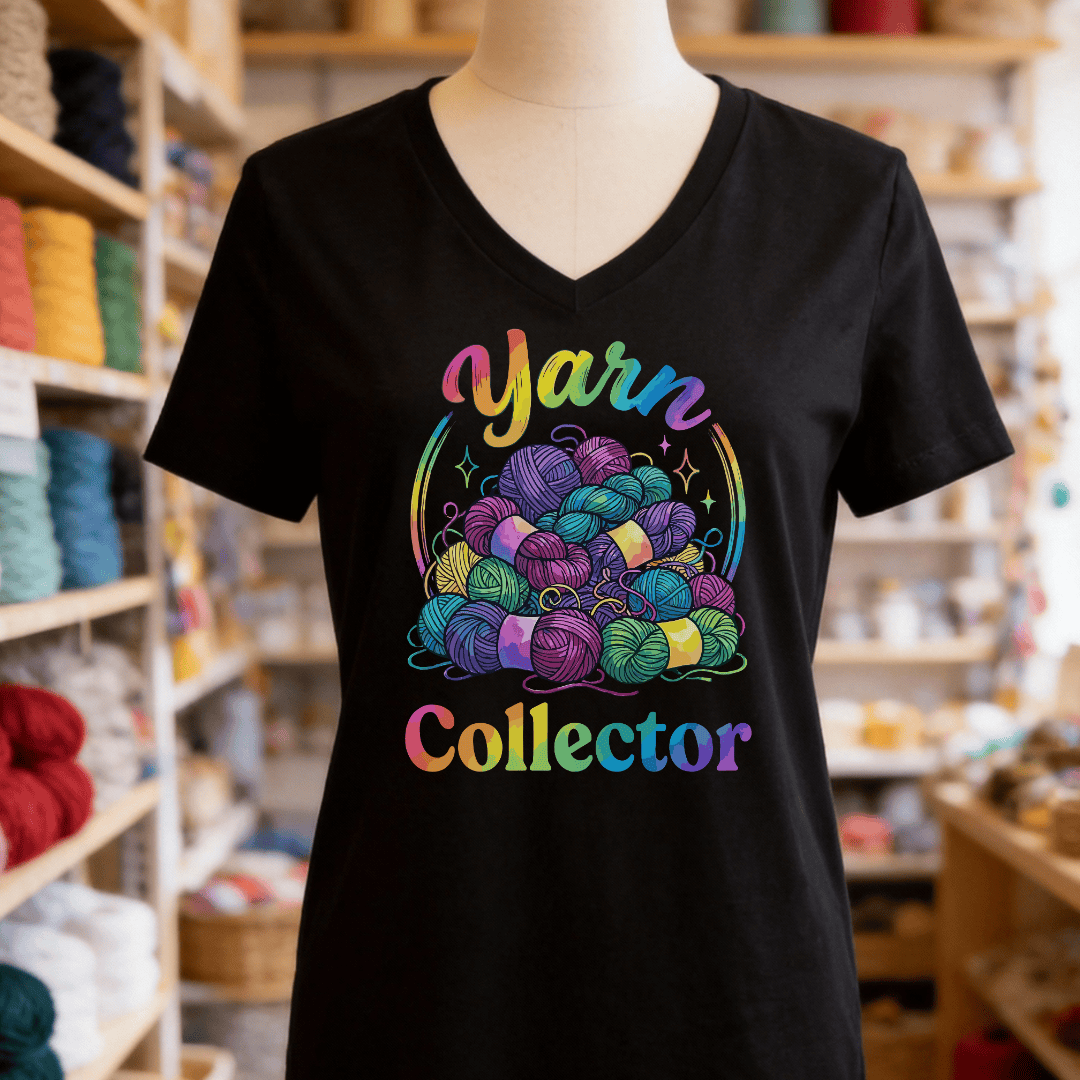 Yarn Collector - Rainbow V-Neck T-Shirt Black / S