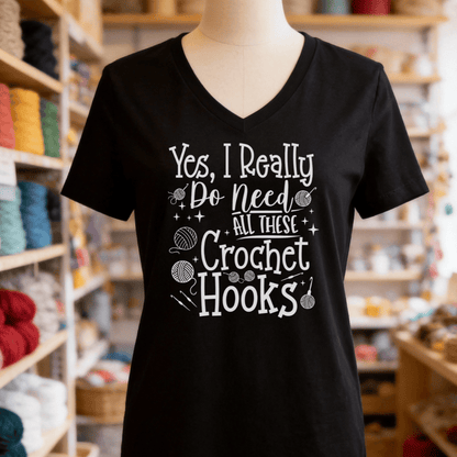 Yes I really Need These Hooks V-Neck T-Shirt Black / S