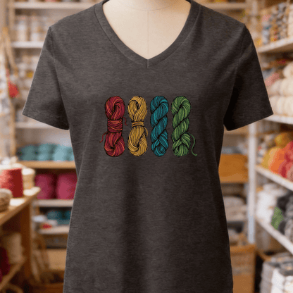 4 Sketched Skeins V-Neck T-Shirt Dark Grey Heather / S