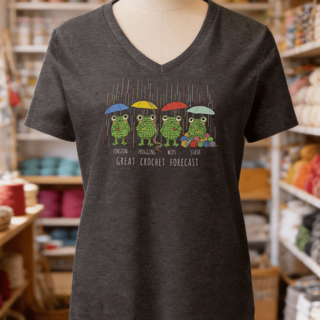Crochet Forecast V-Neck T-Shirt Dark Grey Heather / S