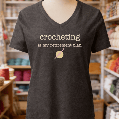 Crochet Retirement Plan V-Neck T-Shirt Dark Grey Heather / S