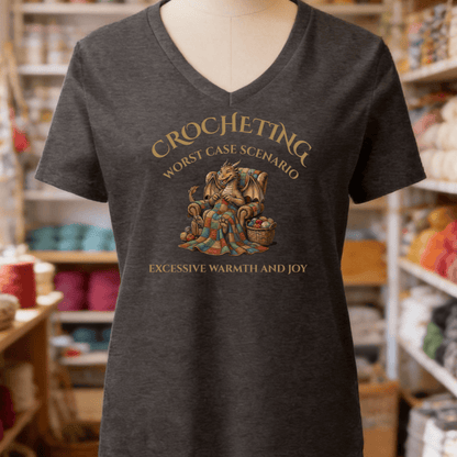 Crocheting Scenario V-Neck T-Shirt Dark Grey Heather / S
