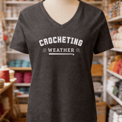Crocheting Weather V-Neck T-Shirt Dark Grey Heather / S