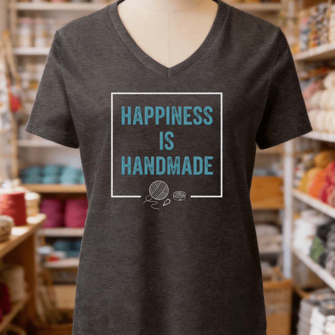 Happiness Is Handmade V-Neck T-Shirt Dark Grey Heather / S