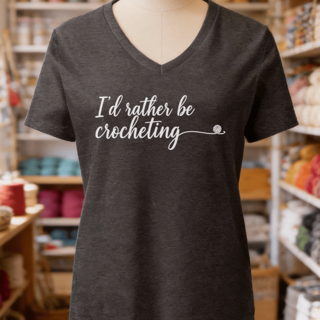 I'd Rather Be Crocheting V-Neck T-Shirt Dark Grey Heather / S