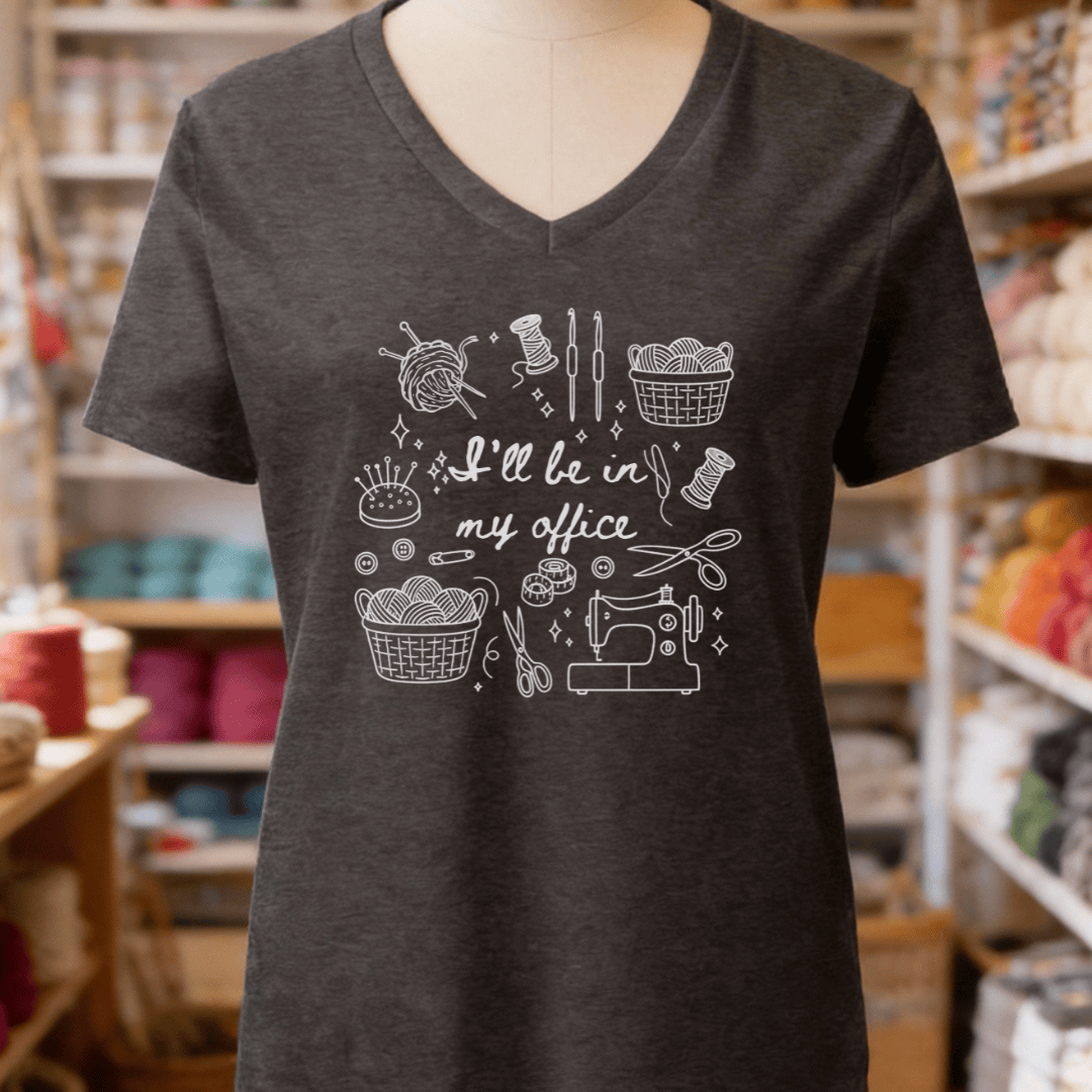 I'll Be In My Office V-Neck T-Shirt Dark Grey Heather / S