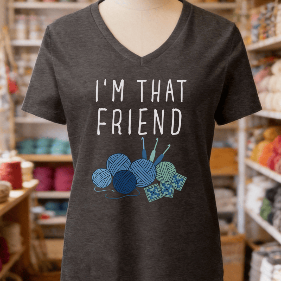 I'm That Crochet Friend V-Neck T-Shirt Dark Grey Heather / S