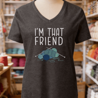 I'm That Knitting Friend V-Neck T-Shirt Dark Grey Heather / S