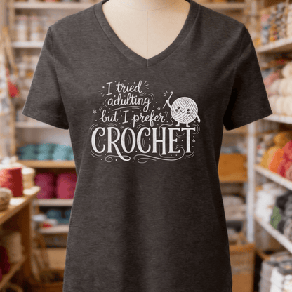 I Prefer Crochet V-Neck T-Shirt Dark Grey Heather / S