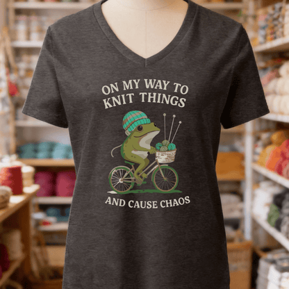 Knitting & Chaos V-Neck T-Shirt Dark Grey Heather / S
