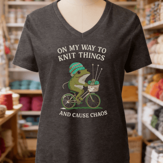 Knitting & Chaos V-Neck T-Shirt Dark Grey Heather / S