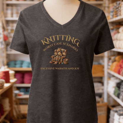 Knitting Scenario V-Neck T-Shirt Dark Grey Heather / S