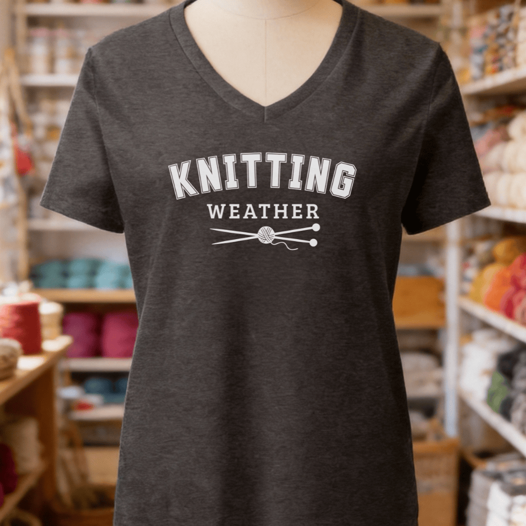 Knitting Weather V-Neck T-Shirt Dark Grey Heather / S
